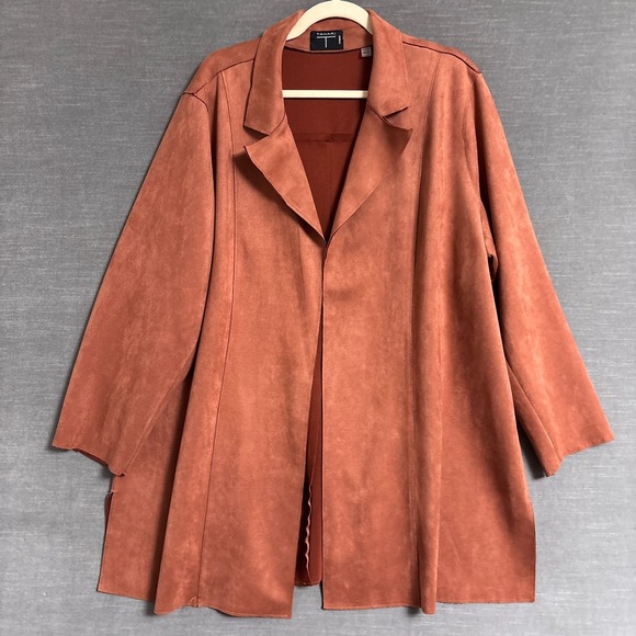 Tahari Jackets & Blazers - Tahari Jacket 2X Rust Red Orange Washable Faux Suede Midi Open Blazer Career